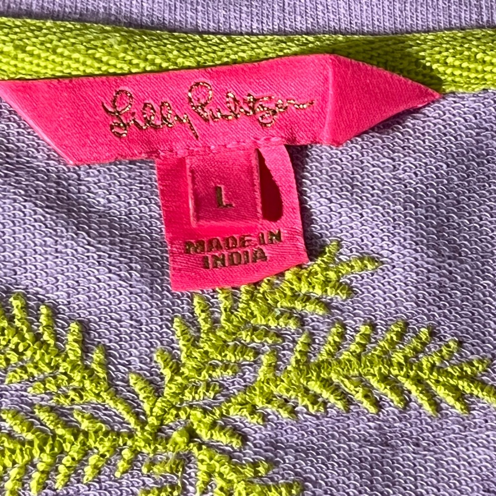 Lilly Pulitzer Sweatshirt Women Large Purple Palm Tree‎ Embroidered Cotton - Picture 4 of 9